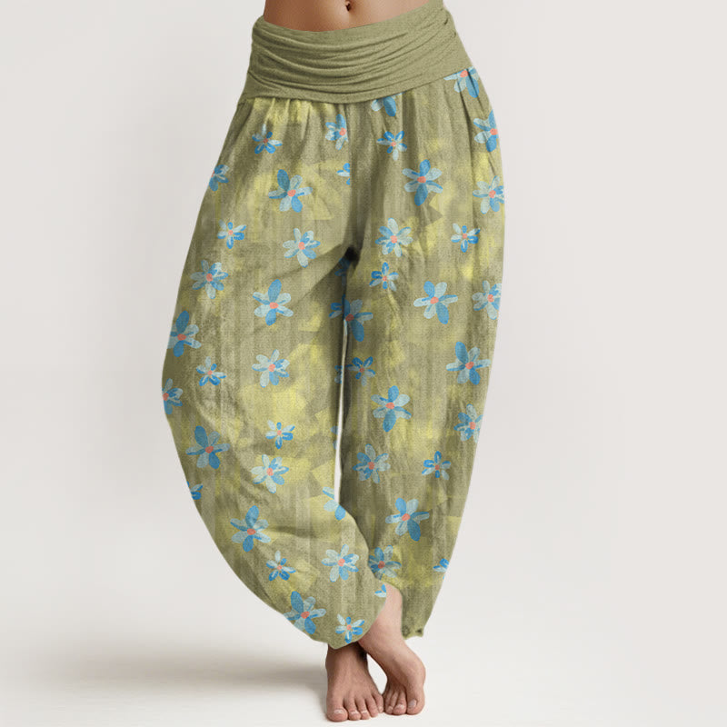Pantalones harén de algodón con estampado floral de Buddha Stones para mujer, cintura elástica - Verde oliva - US16，UK/AU20，EU48 (3XL) - image 5