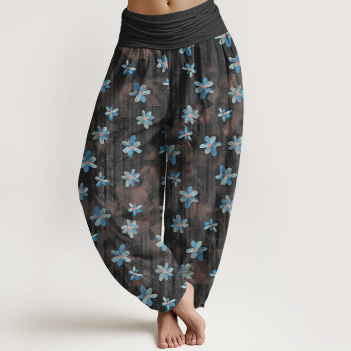 Pantalones harén de algodón con estampado floral de Buddha Stones para mujer, cintura elástica - Negro - US16，UK/AU20，EU48 (3XL) - image 8