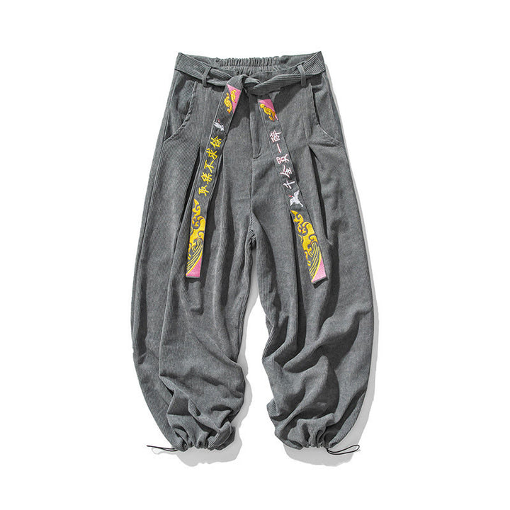 Pantalones de pana con bordado de caracteres chinos y cordones para hombre, otoño e invierno, con Buddha Stones y bolsillos - image 7