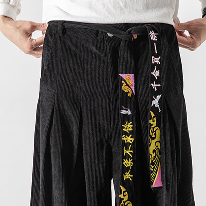 Pantalones de pana con bordado de caracteres chinos y cordones para hombre, otoño e invierno, con Buddha Stones y bolsillos - image 1