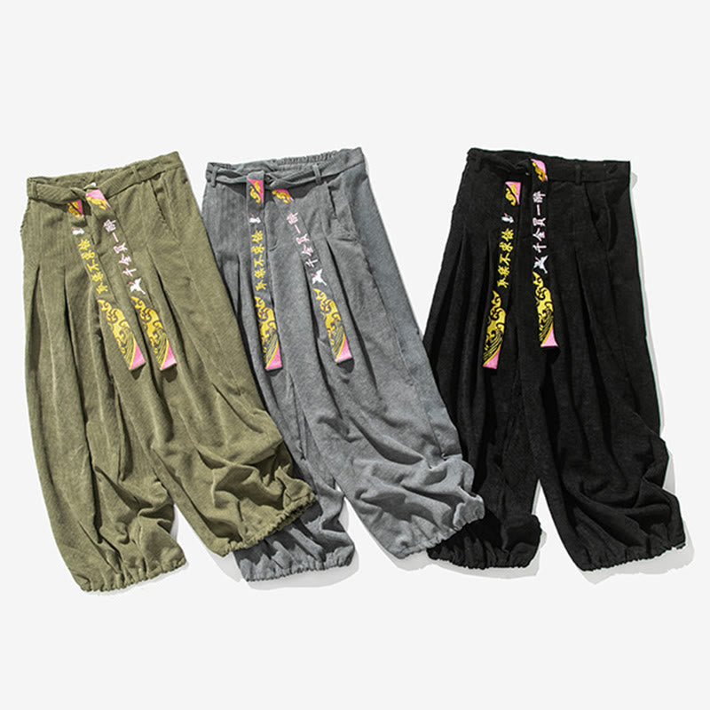 Pantalones de pana con bordado de caracteres chinos y cordones para hombre, otoño e invierno, con Buddha Stones y bolsillos - image 11