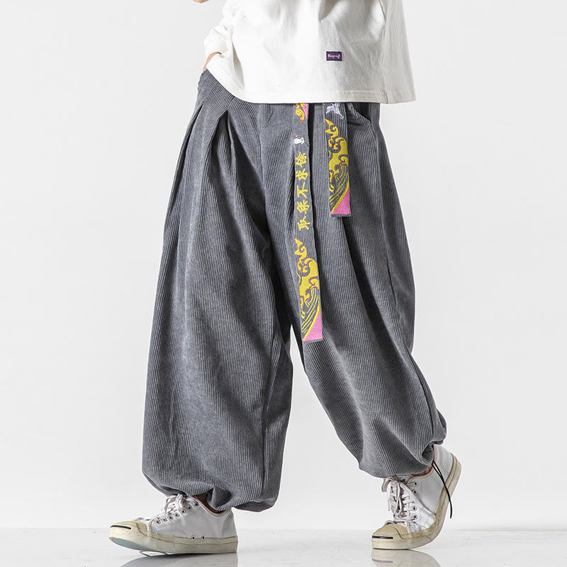 Pantalones de pana con bordado de caracteres chinos y cordones para hombre, otoño e invierno, con Buddha Stones y bolsillos - image 6