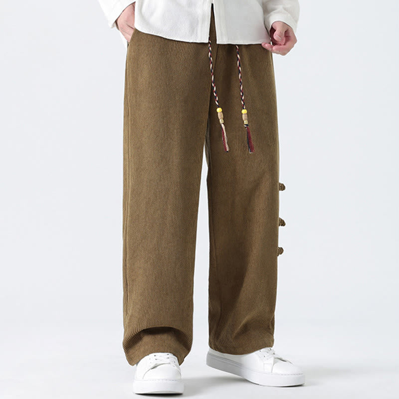 Pantalones rectos de pana con cordón y bolsillos para hombre, con Buddha Stones - image 1