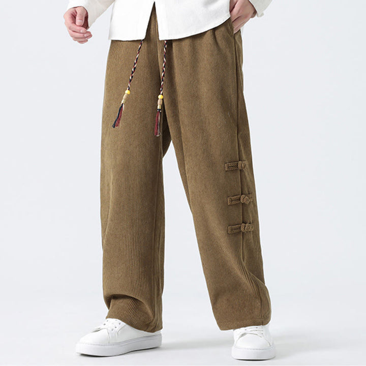 Pantalones rectos de pana con cordón y bolsillos para hombre, con Buddha Stones - image 5