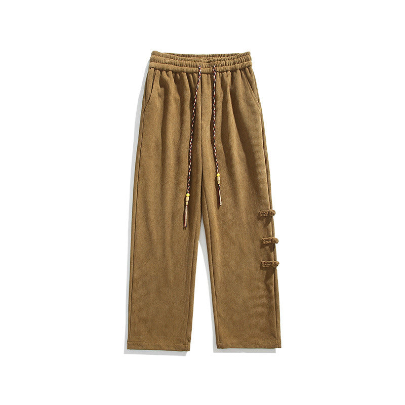 Pantalones rectos de pana con cordón y bolsillos para hombre, con Buddha Stones - image 11