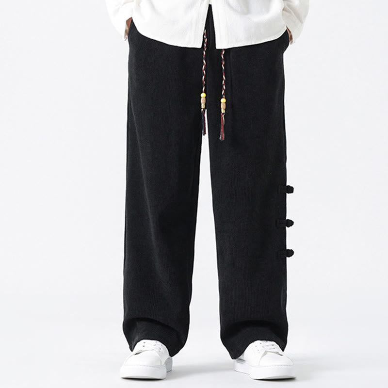 Pantalones rectos de pana con cordón y bolsillos para hombre, con Buddha Stones - Negro - US/UK/AU46, EU56 (5XL) - image 12