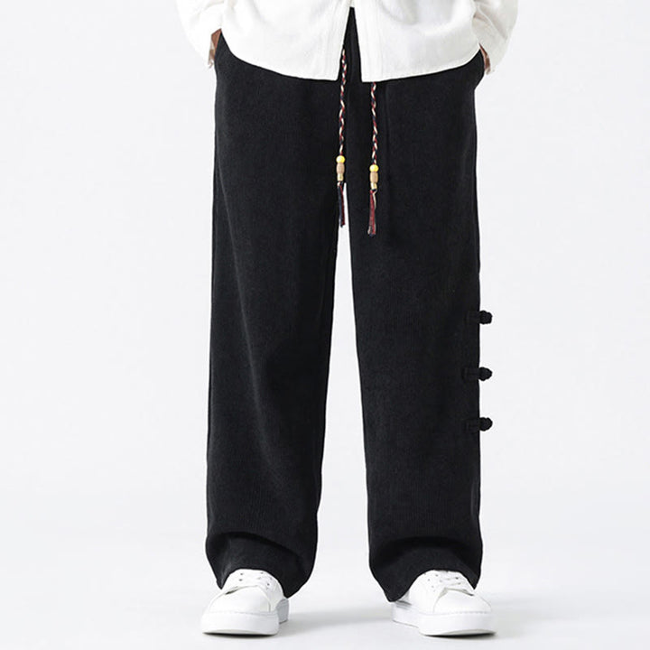 Pantalones rectos de pana con cordón y bolsillos para hombre, con Buddha Stones - Negro - US/UK/AU46, EU56 (5XL) - image 12