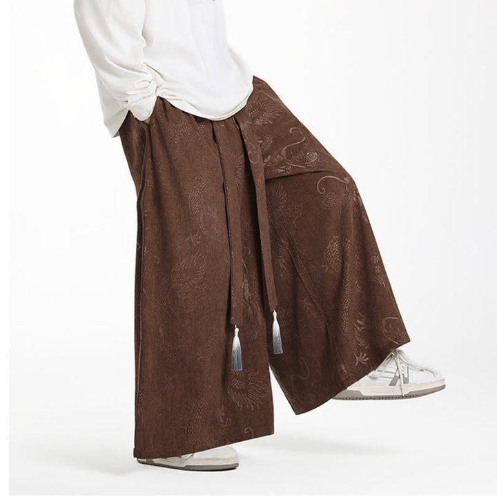 Pantalones anchos de pana con diseño de Buddha Stones y jacquard con cordón ajustable para hombre, con bolsillos - image 6