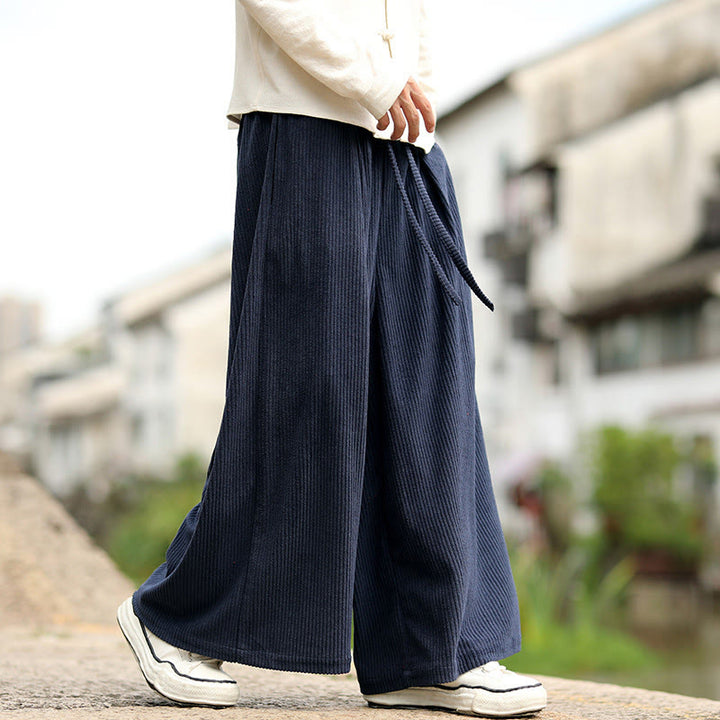Pantalones anchos de pana con diseño de cordón y bolsillos para hombre, de color liso, con estampado de Buddha Stones. - Azul acero - US/UK/AU46, EU56 (5XL) - image 0