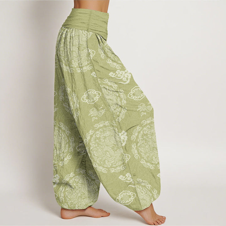 Pantalones Buddha Stones con estampado de nubes y dragón de color claro para mujer, con cintura elástica - image 7