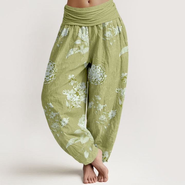 Pantalones Buddha Stones de algodón con estampado de hortensias y flores agrupadas para mujer, con cintura elástica - AmarilloVerde - US16，UK/AU20，EU48 (3XL) - image 8