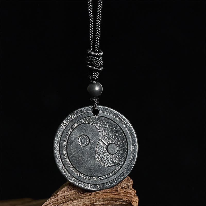 Collar con colgante de piedra de Buddha Stones auténtica y natural tallada con protección Yin Yang. - Piedra de shungita (Protección ♥ Conexión a tierra) - 35-40 mm - image 0