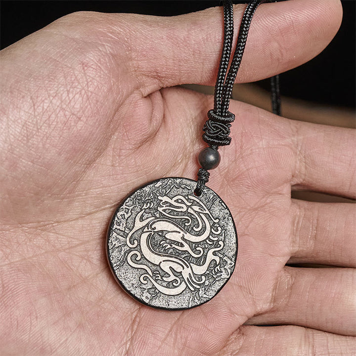 Collar con colgante de fuerza interior de piedra de shungita auténtica con diseño de dragón tallado en Buddha Stones - image 7