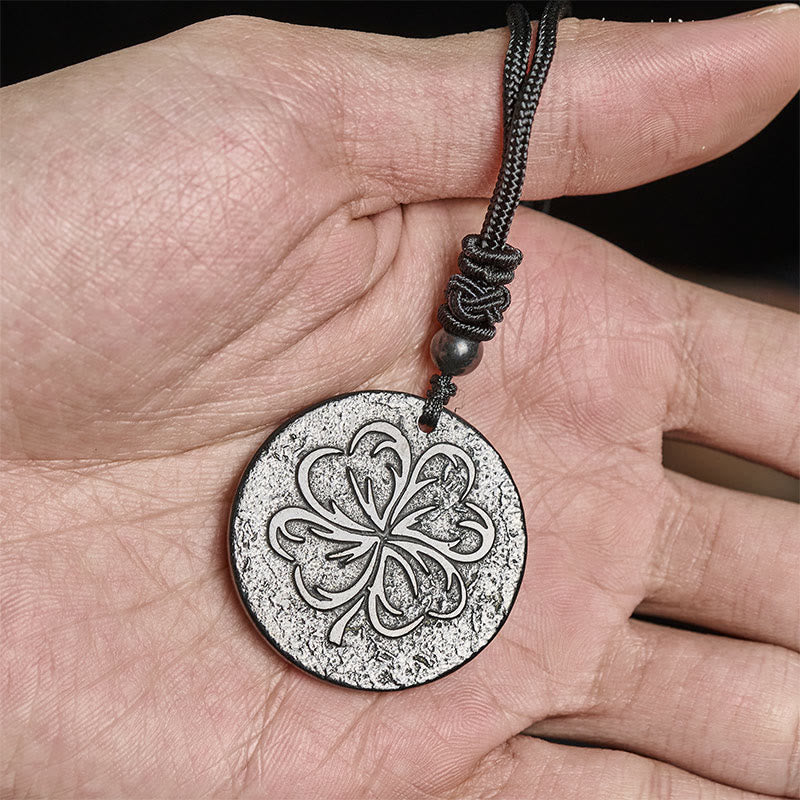 Collar con colgante de piedra de shungita auténtica con Buddha Stones de cuatro hojas y piedra de grafito para protección. - image 4
