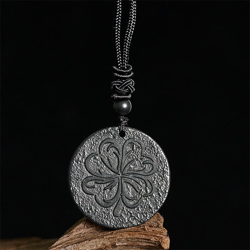 Collar con colgante de piedra de shungita auténtica con Buddha Stones de cuatro hojas y piedra de grafito para protección. - image 1