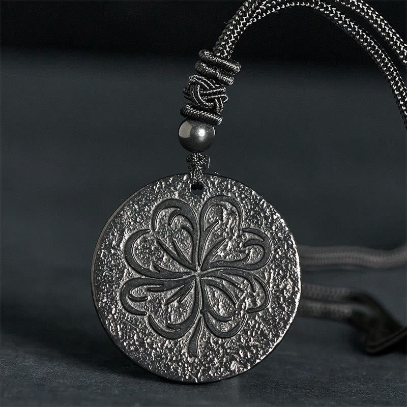 Collar con colgante de piedra de shungita auténtica con Buddha Stones de cuatro hojas y piedra de grafito para protección. - Piedra de shungita (Protección ♥ Conexión a tierra) - 35-40 mm - image 0