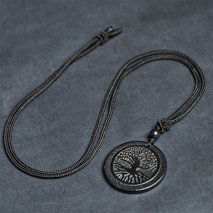 Collar con colgante de protección de piedra de shungita auténtica con patrón tallado del Árbol de la Vida y Buddha Stones - image 8
