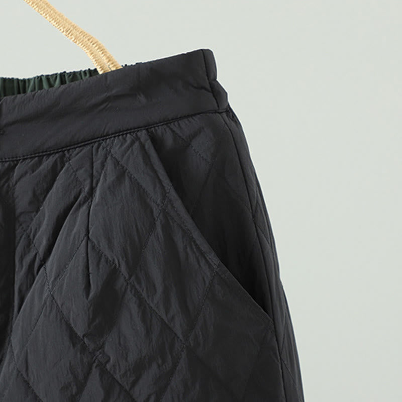 Pantalones gruesos para mujer con bolsillos y estampado de rombos y flores rosas con Buddha Stones - image 14