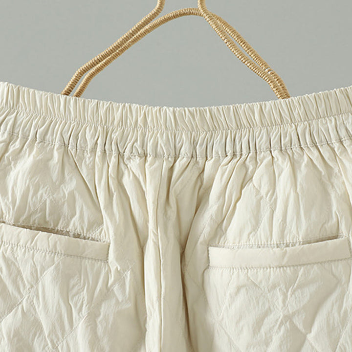 Pantalones gruesos para mujer con bolsillos y estampado de rombos y flores rosas con Buddha Stones - image 10