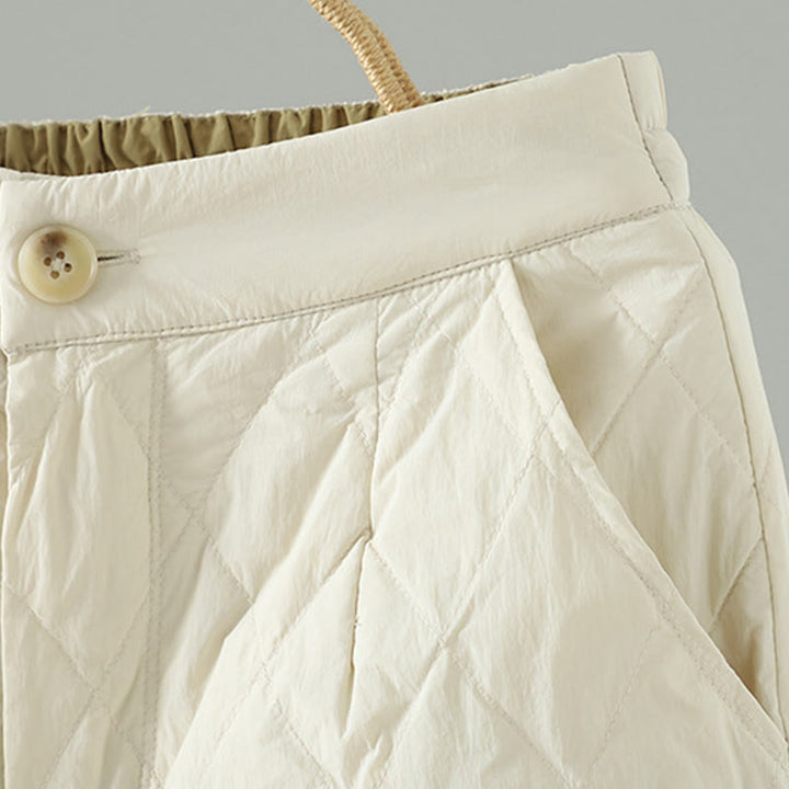 Pantalones gruesos para mujer con bolsillos y estampado de rombos y flores rosas con Buddha Stones - image 7