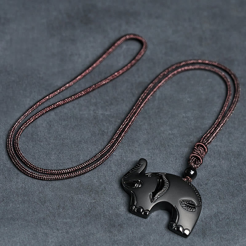 Collar con colgante de obsidiana negra con símbolo de elefante tallado en Buddha Stones. - image 8