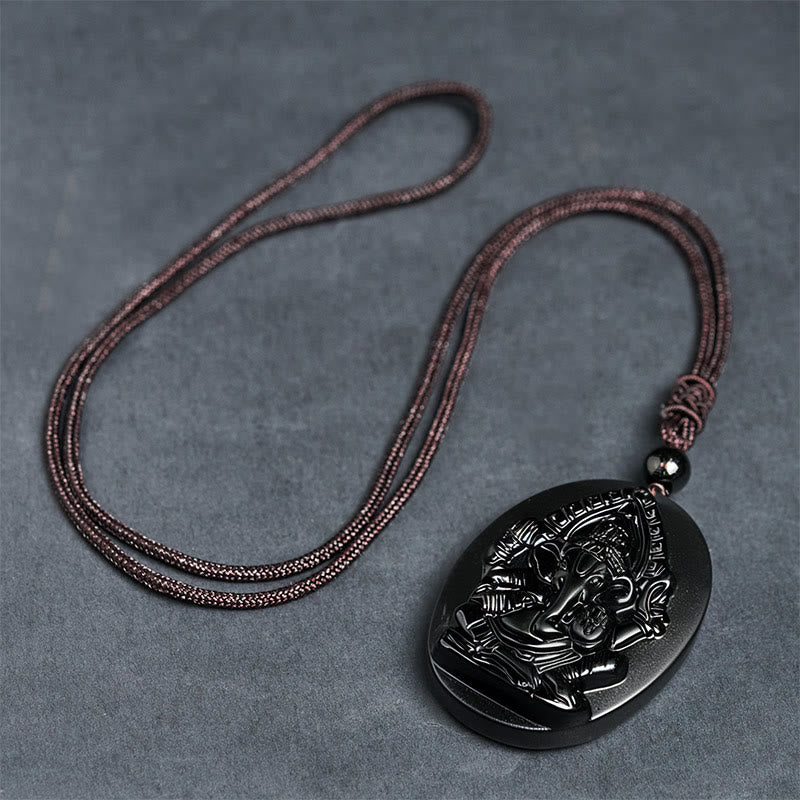 Collar con colgante de obsidiana negra natural con diseño de elefante Ganesh y Buddha Stones. - image 8