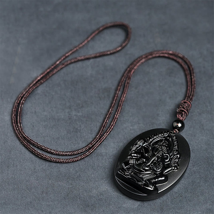 Collar con colgante de obsidiana negra natural con diseño de elefante Ganesh y Buddha Stones. - image 8