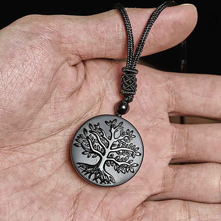 Collar con colgante de obsidiana negra con diseño de árbol de la vida y Buddha Stones - image 4