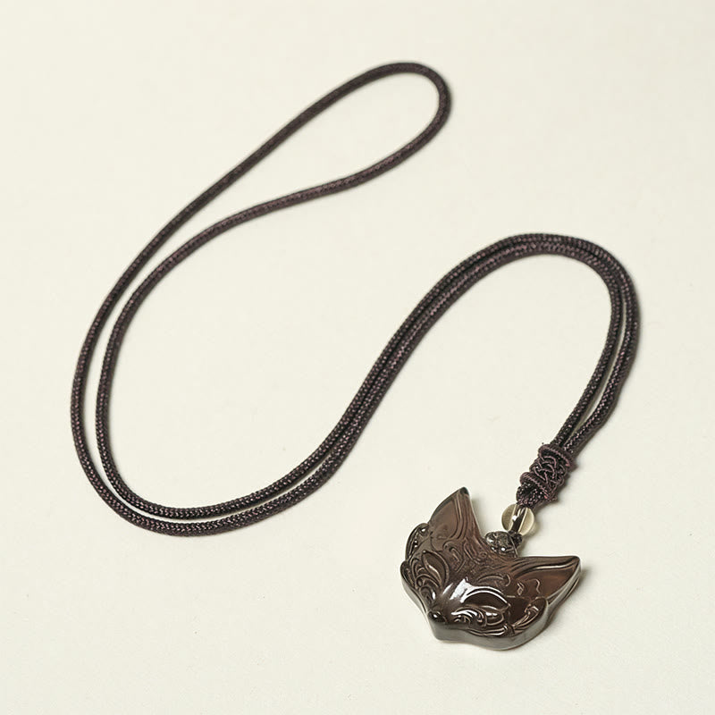 Collar con colgante de protección de obsidiana de hielo y obsidiana plateada con diseño de zorro y relieve de Buddha Stones - image 13