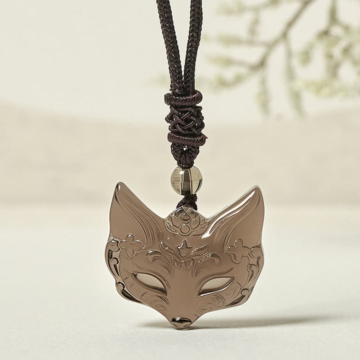 Collar con colgante de protección de obsidiana de hielo y obsidiana plateada con diseño de zorro y relieve de Buddha Stones - image 10