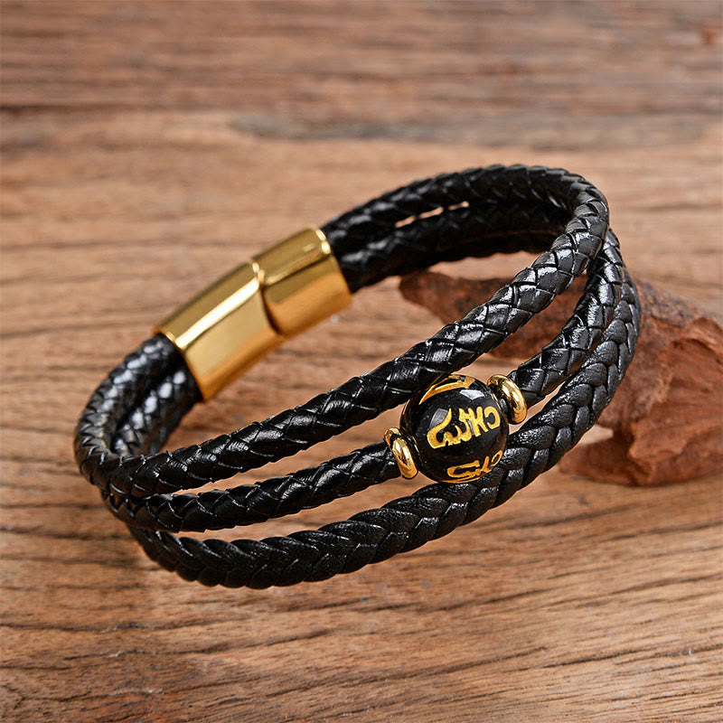 Pulsera de equilibrio de cuero trenzado con seis palabras verdaderas y cuentas multicolores de amatista y lazurita de Buddha Stones - Ónix negro y Om Mani Padme Hum - 18-22 cm - image 9