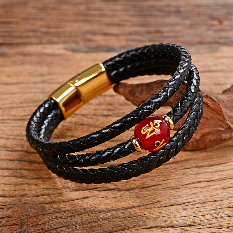 Pulsera de equilibrio de cuero trenzado con seis palabras verdaderas y cuentas multicolores de amatista y lazurita de Buddha Stones - Liuli rojo y Om Mani Padme Hum - 18-22 cm - image 8