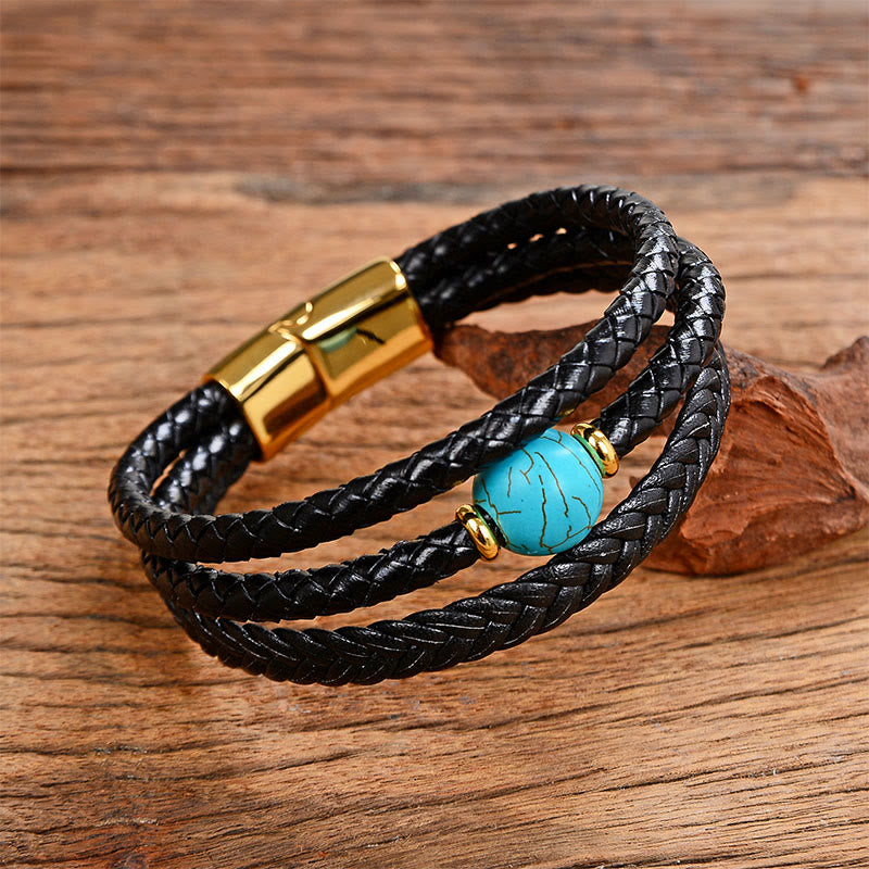 Pulsera de equilibrio de cuero trenzado con seis palabras verdaderas y cuentas multicolores de amatista y lazurita de Buddha Stones - Turquesa - 18-22 cm - image 21