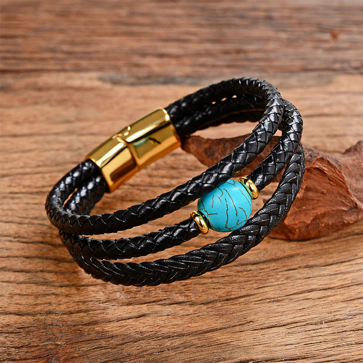 Pulsera de equilibrio de cuero trenzado con seis palabras verdaderas y cuentas multicolores de amatista y lazurita de Buddha Stones - Turquesa - 18-22 cm - image 21