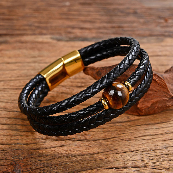 Pulsera de equilibrio de cuero trenzado con seis palabras verdaderas y cuentas multicolores de amatista y lazurita de Buddha Stones - Ojo de tigre - 18-22 cm - image 19