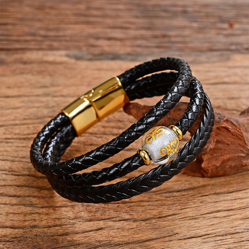 Pulsera de equilibrio de cuero trenzado con seis palabras verdaderas y cuentas multicolores de amatista y lazurita de Buddha Stones - Liuli blanco y Om Mani Padme Hum - 18-22 cm - image 6