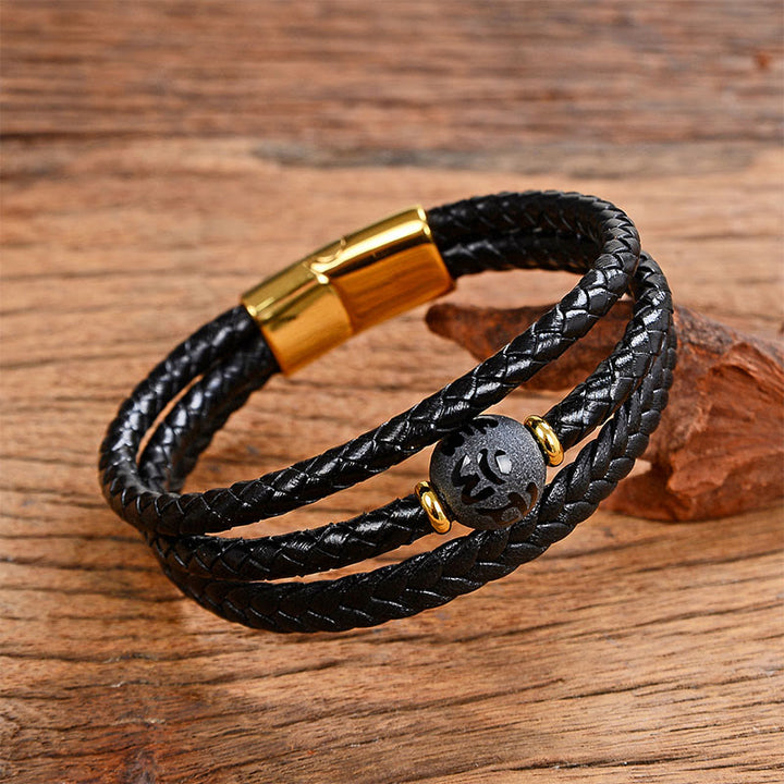 Pulsera de equilibrio de cuero trenzado con seis palabras verdaderas y cuentas multicolores de amatista y lazurita de Buddha Stones - Matte Liuli y Om Mani Padme Hum - 18-22 cm - image 11