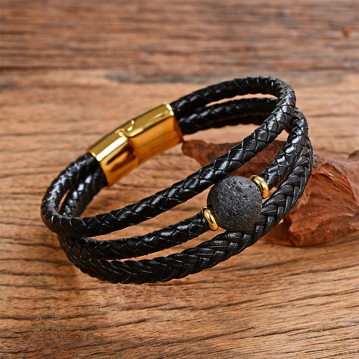 Pulsera de equilibrio de cuero trenzado con seis palabras verdaderas y cuentas multicolores de amatista y lazurita de Buddha Stones - Roca de lava - 18-22 cm - image 23