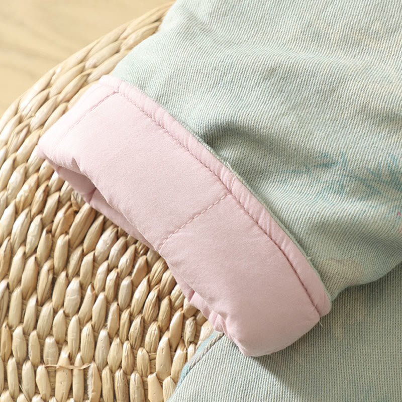 Abrigo de mujer de manga larga y cuello redondo con estampado de flores y botones de rana con Buddha Stones  - image 18