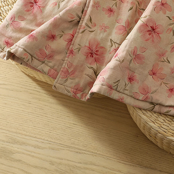 Abrigo de mujer de manga larga y cuello redondo con estampado de flores y botones de rana con Buddha Stones  - image 7