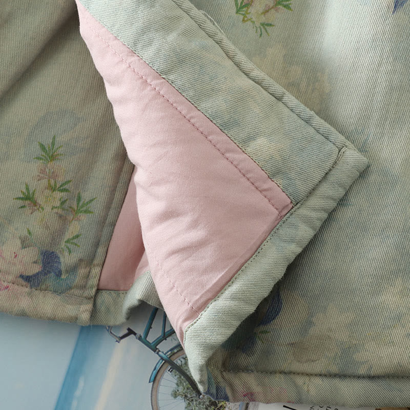 Abrigo de mujer de manga larga y cuello redondo con estampado de flores y botones de rana con Buddha Stones  - image 20