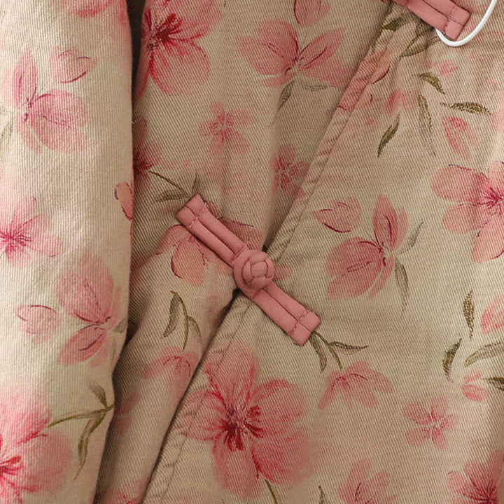 Abrigo de mujer de manga larga y cuello redondo con estampado de flores y botones de rana con Buddha Stones  - image 9