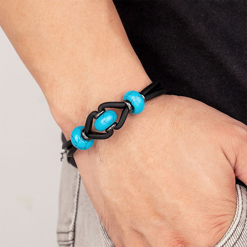 Pulsera redonda de cuero doble con piedras de cristal de amatista y Buddha Stones para aliviar el estrés - image 5