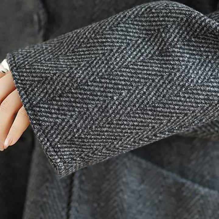 Abrigo de algodón de manga larga con cuello en V y rayas Buddha Stones para mujer con bolsillos - image 8