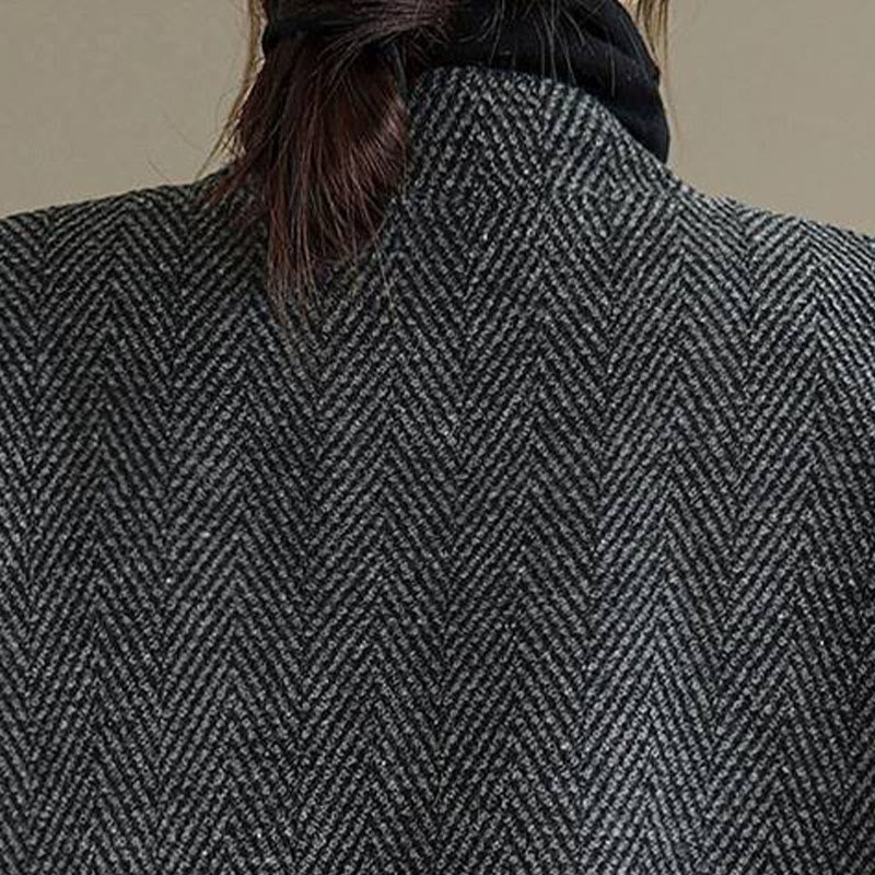 Abrigo de algodón de manga larga con cuello en V y rayas Buddha Stones para mujer con bolsillos - image 6