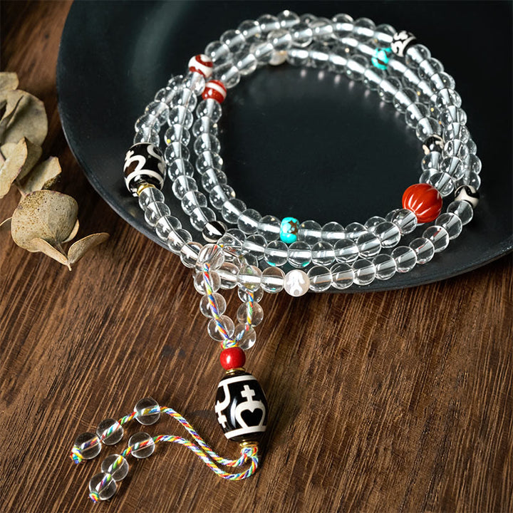 Buddha Stones 108 cuentas Liuli cristal Dzi cuentas ágata bendiciones borla Mala - Cuenta Dzi negra - 6 mm - image 0