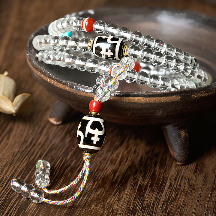 Buddha Stones 108 cuentas Liuli cristal Dzi cuentas ágata bendiciones borla Mala - image 2