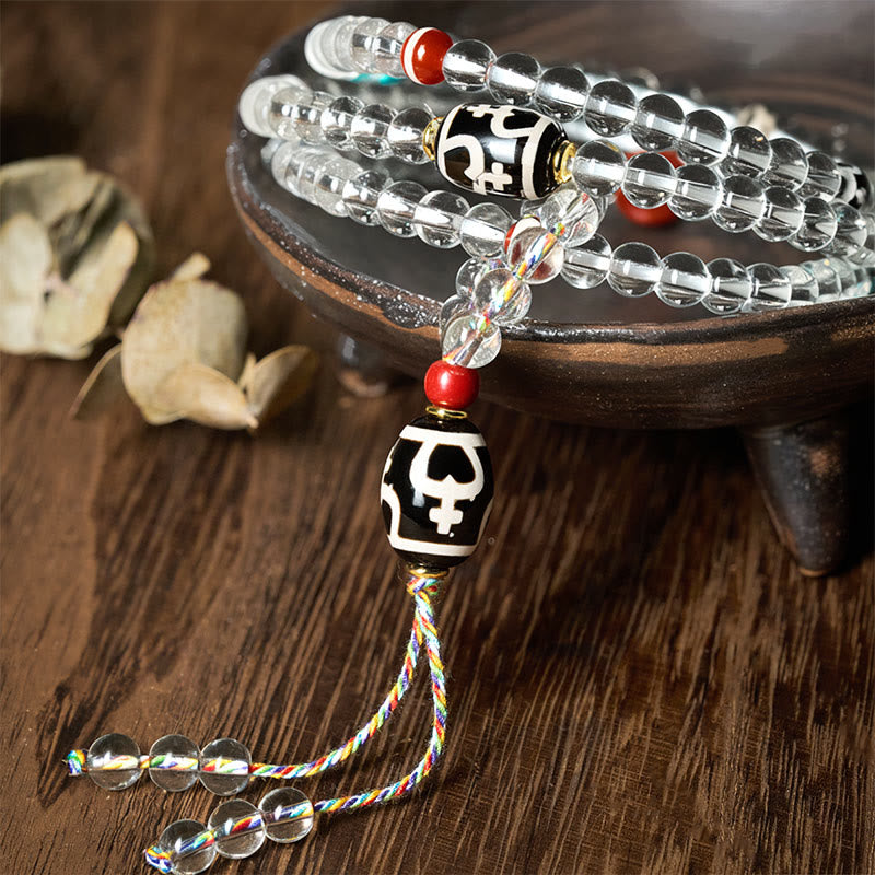 Buddha Stones 108 cuentas Liuli cristal Dzi cuentas ágata bendiciones borla Mala - image 4