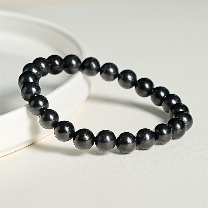 Pulsera de cuentas de shungita auténtica y redonda con Buddha Stones y fuerza interior - image 9