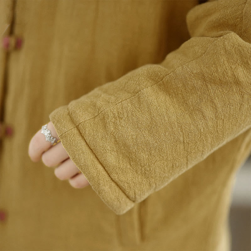 Chaqueta de algodón grueso de manga larga para mujer, lisa, con botones de rana y Buddha Stones, con bolsillos y capucha - image 8